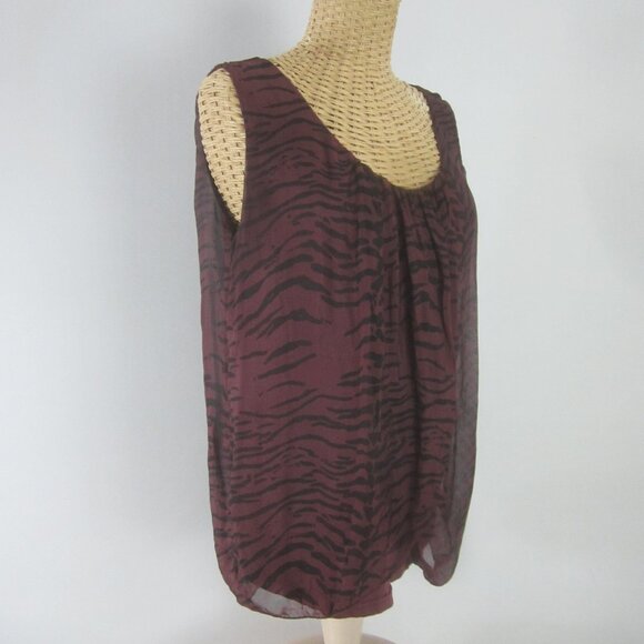 H Trend Eggplant Purple Silk Zebra Print Sleeveless Scoop Neck Top Lined Italy - Picture 2 of 8